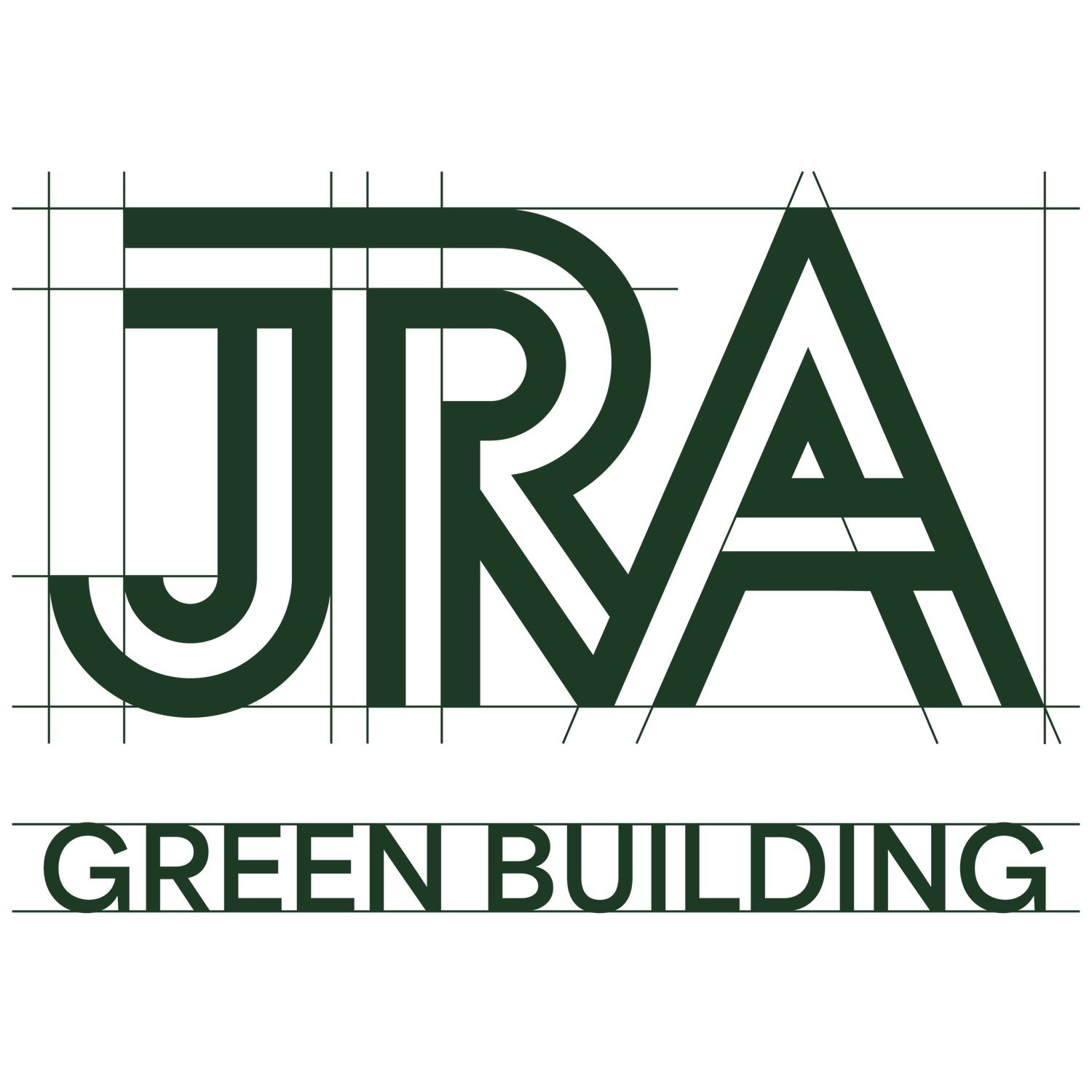 Logo of JRA Green Building, showcasing a modern design emphasizing sustainable architecture and eco-friendly practices.